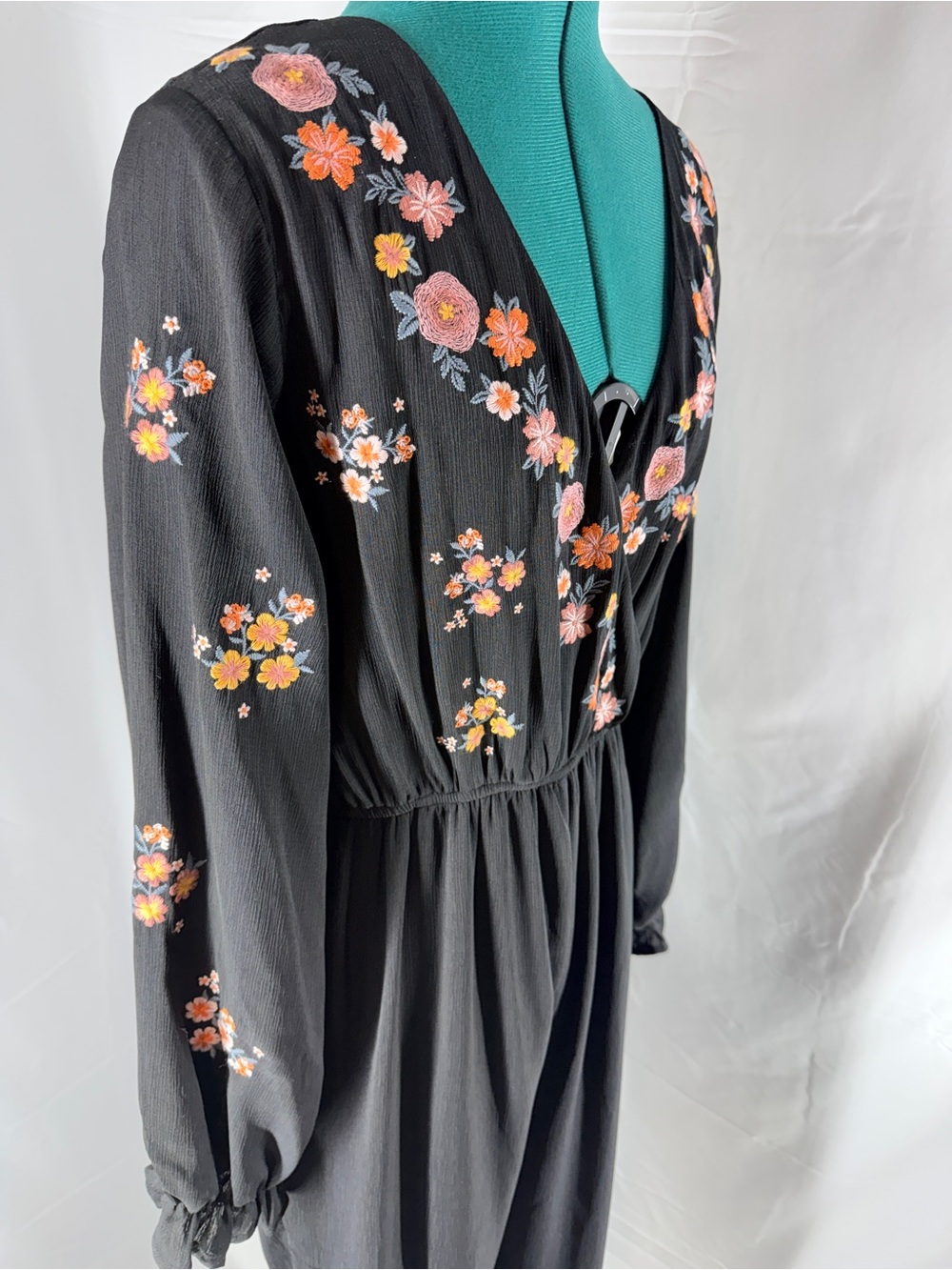 Savanna Jane Black Jumpsuit with Pink and Orange Floral Embroidery - Picture 8 of 11